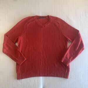 Vince Men's Burnt Orange Long Sleeve V-Neck 100% Linen Knit Sweater Size L